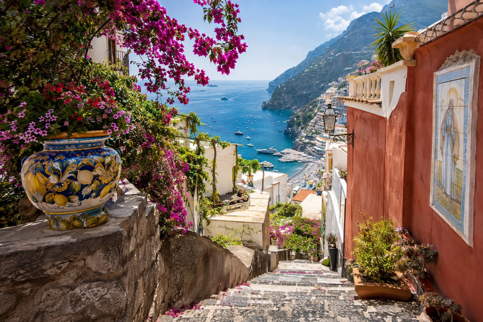 Via dei Mulini i boczne schody Positano