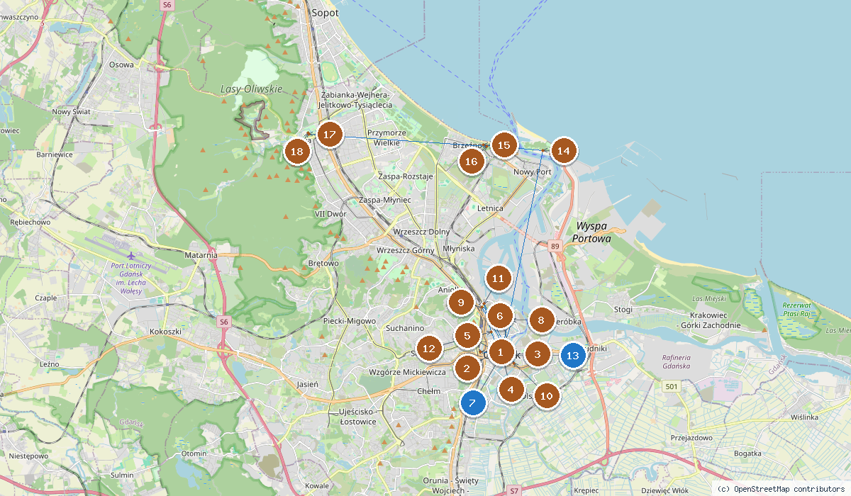 Mapa trasy planu podróży